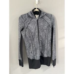 Lululemon Womens‎ Black Grey Hooded Pockets Full Zip Sweatshirt Long Size 6